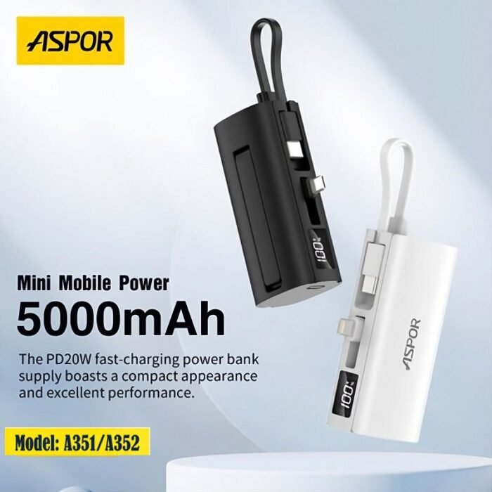 Aspor A351/352 power bank Black & White capacity